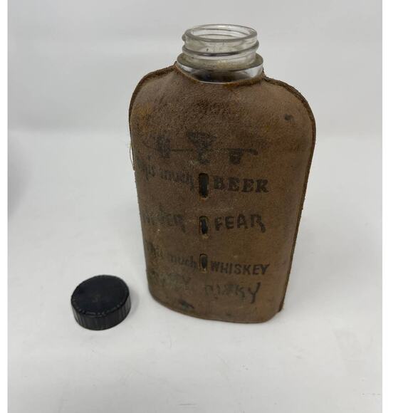 Vintage LEATHER Wrapped Novelty Liquor BOOZE HOOCH Bottle - Picture 7 of 11